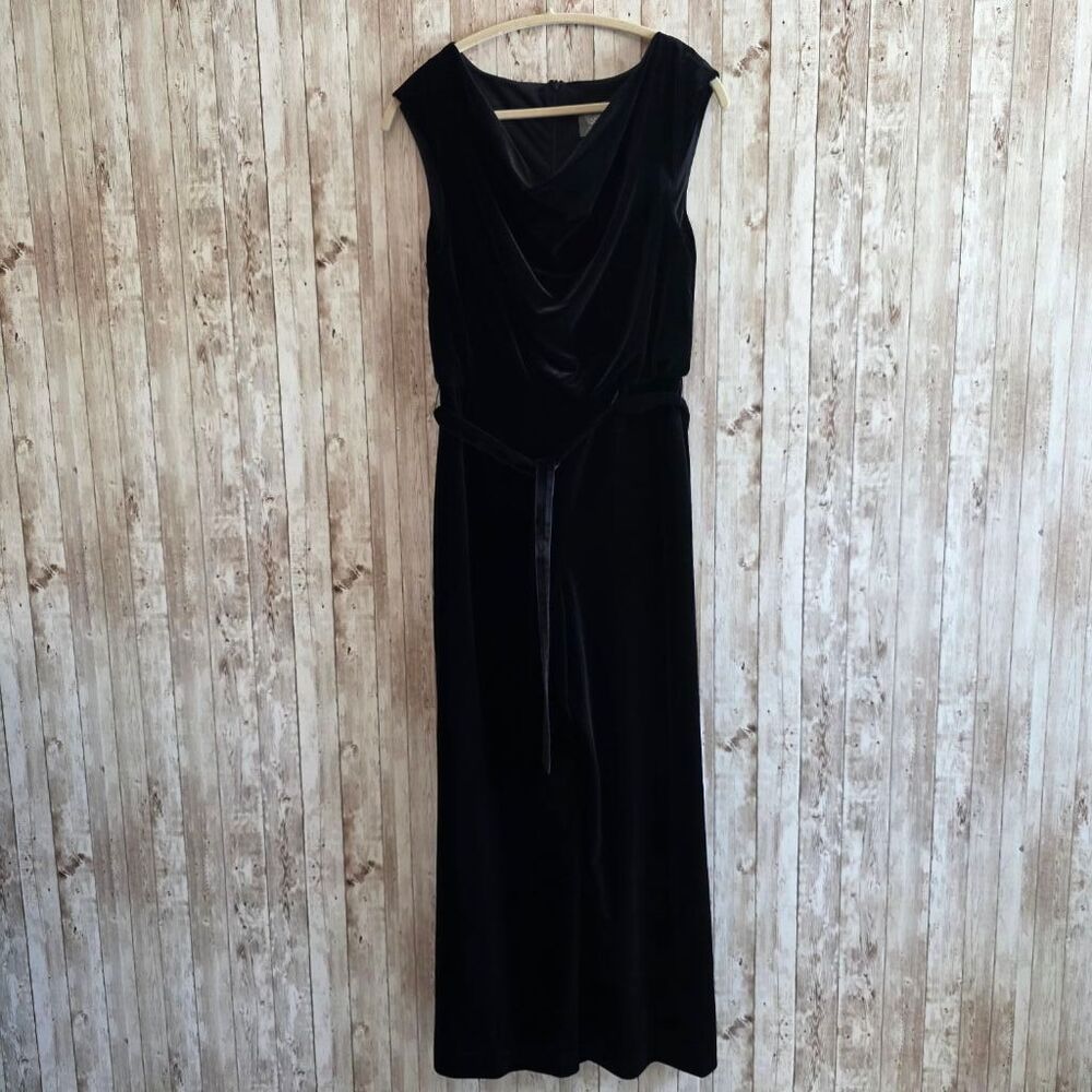 Vince Camuto Velvet Draped Neck Jumpsuit Wide Leg Full Length Black